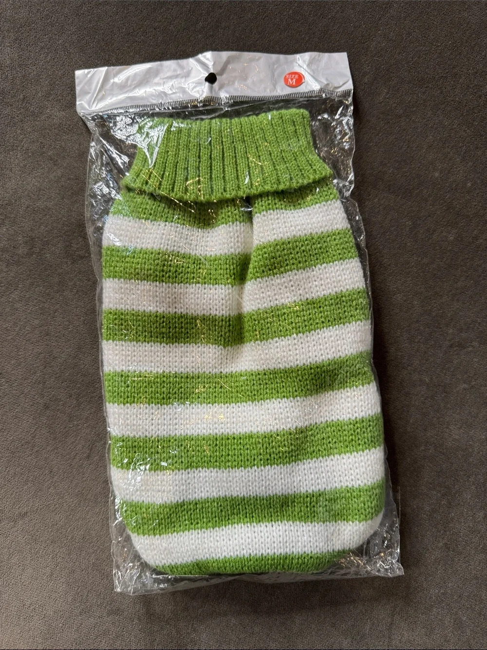 Green and White Striped Knit Pet Dog Cat Sweater Ribbed Turtle Neck Size M NEW